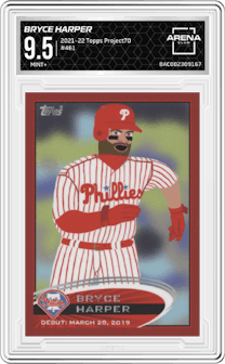 Bryce Harper from the 2021-22 Topps Project70 set graded by Arena Club and given an overall grade of 9.5.