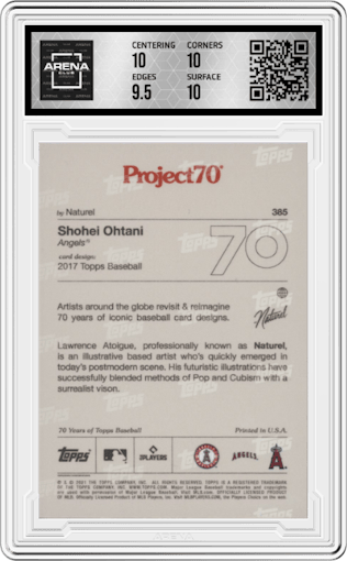 Shohei Ohtani from the 2021-22 Topps Project70 set graded by Arena Club and given an overall grade of 10.