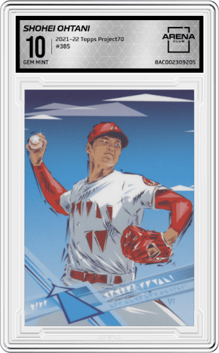 Shohei Ohtani from the 2021-22 Topps Project70 set graded by Arena Club and given an overall grade of 10.