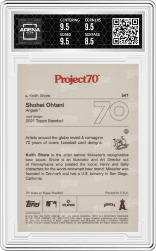 Shohei Ohtani from the 2021-22 Topps Project70 set graded by Arena Club and given an overall grade of 9.