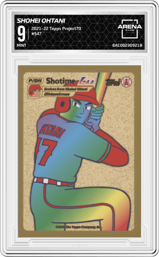 Shohei Ohtani from the 2021-22 Topps Project70 set graded by Arena Club and given an overall grade of 9.