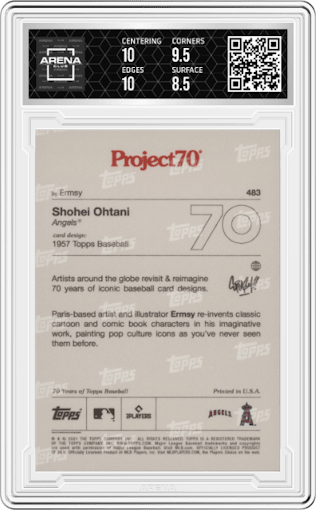 Shohei Ohtani from the 2021-22 Topps Project70 set graded by Arena Club and given an overall grade of 9.