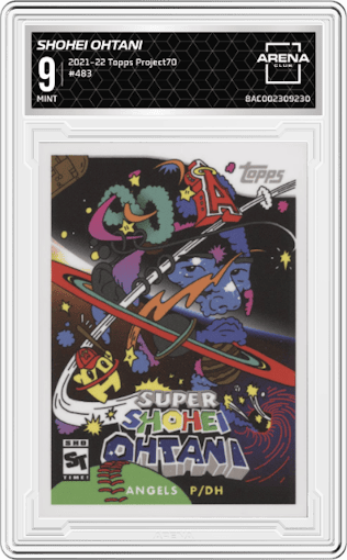 Shohei Ohtani from the 2021-22 Topps Project70 set graded by Arena Club and given an overall grade of 9.