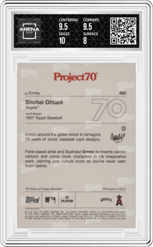 Shohei Ohtani from the 2021-22 Topps Project70 set graded by Arena Club and given an overall grade of 8.5.