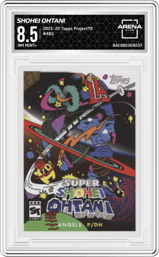 Shohei Ohtani from the 2021-22 Topps Project70 set graded by Arena Club and given an overall grade of 8.5.
