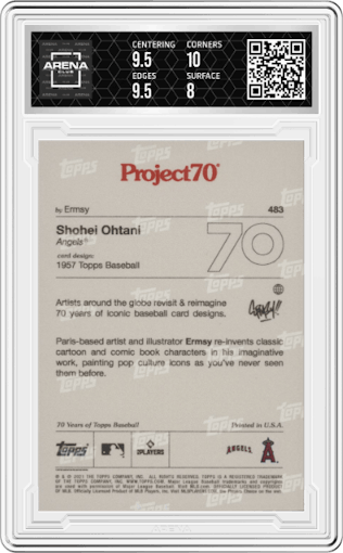 Shohei Ohtani from the 2021-22 Topps Project70 set graded by Arena Club and given an overall grade of 8.5.