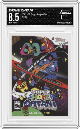 Shohei Ohtani from the 2021-22 Topps Project70 set graded by Arena Club and given an overall grade of 8.5.