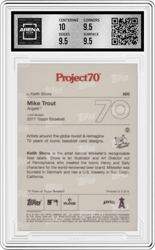 Mike Trout from the 2021-22 Topps Project70 set graded by Arena Club and given an overall grade of 10.