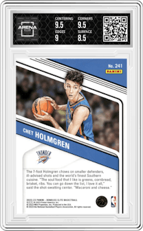Chet Holmgren from the 2022-23 Donruss Elite set featuring a Orange parallel graded by Arena Club and given an overall grade of 9.