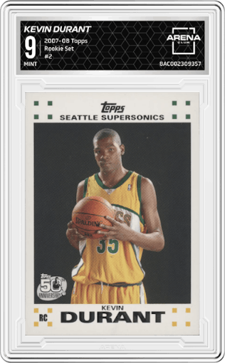 Kevin Durant from the 2007-08 Topps set graded by Arena Club and given an overall grade of 9.