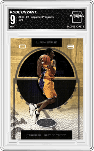 Kobe Bryant from the 2001-02 Hoops Hot Prospects set graded by Arena Club and given an overall grade of 9.