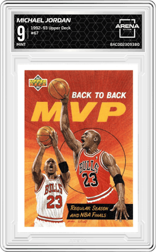 Michael Jordan from the 1992-93 Upper Deck  set graded by Arena Club and given an overall grade of 9.