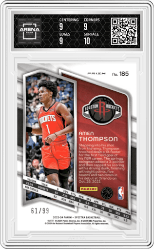 Amen Thompson from the 2023-24 Panini Spectra set featuring a Interstellar  parallel graded by Arena Club and given an overall grade of 9.5.