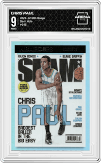 Chris Paul from the 2021-22 Panini NBA Hoops set featuring a Holo parallel graded by Arena Club and given an overall grade of 9.