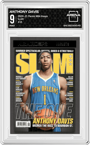 Anthony Davis from the 2020-21 Panini NBA Hoops set graded by Arena Club and given an overall grade of 9.