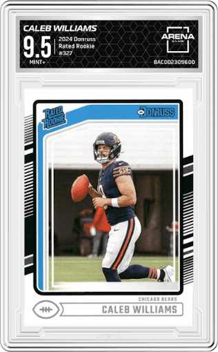 Caleb Williams from the 2024 Donruss set graded by Arena Club and given an overall grade of 9.5.