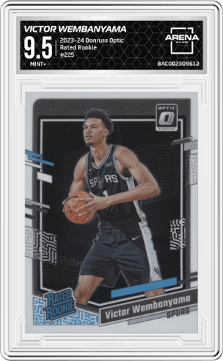 Victor Wembanyama from the 2023-24 Donruss Optic set graded by Arena Club and given an overall grade of 9.5.