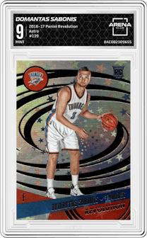 Domantas Sabonis from the 2016-17 Panini Revolution  set featuring a Astro parallel graded by Arena Club and given an overall grade of 9.