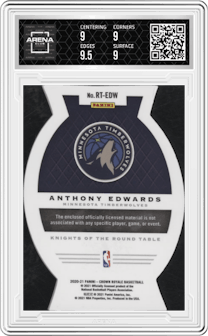 Anthony Edwards from the 2020-21 Panini Crown Royale set graded by Arena Club and given an overall grade of 9.
