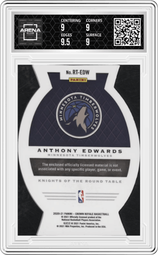 Anthony Edwards from the 2020-21 Panini Crown Royale set graded by Arena Club and given an overall grade of 9.