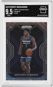 Anthony Edwards from the 2020-21 Panini Prizm set graded by Arena Club and given an overall grade of 9.5.