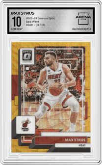 Max Strus from the 2022-23 Panini Donruss Optic  set featuring a Gold Wave parallel graded by Arena Club and given an overall grade of 10.