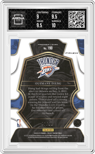 Ousmane Dieng  from the 2022-23 Panini Select set featuring a Green Wave parallel graded by Arena Club and given an overall grade of 9.5.