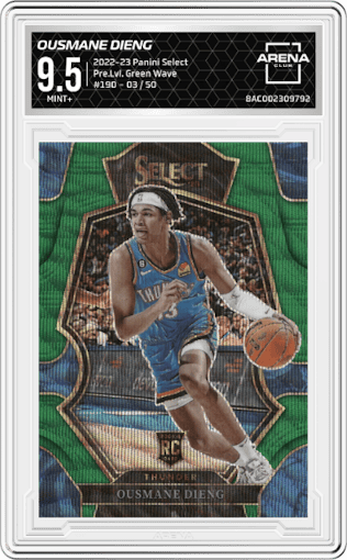 Ousmane Dieng  from the 2022-23 Panini Select set featuring a Green Wave parallel graded by Arena Club and given an overall grade of 9.5.