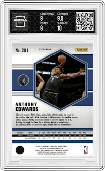 Anthony Edwards from the 2020-21 Panini Mosaic set featuring a Reactive Blue parallel graded by Arena Club and given an overall grade of 9.5.