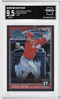 Shohei Ohtani from the 2018 Panini Donruss Optic set graded by Arena Club and given an overall grade of 9.5.