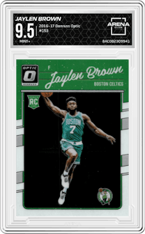 Jaylen Brown from the 2016-17 Panini Donruss Optic set graded by Arena Club and given an overall grade of 9.5.