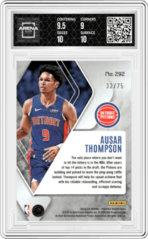 Ausar Thompson from the 2023-24 Panini Phoenix set featuring a Lava parallel graded by Arena Club and given an overall grade of 9.5.