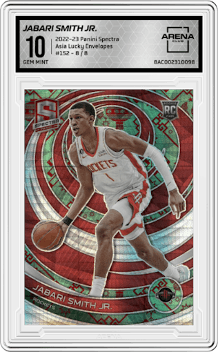 Jabari Smith Jr. from the 2022-23 Panini Spectra set featuring a Asia Lucky Envelopes parallel graded by Arena Club and given an overall grade of 10.