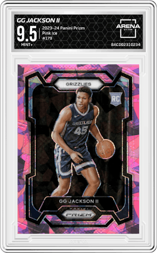 GG Jackson II from the 2023-24 Panini Prizm set featuring a Pink Ice parallel graded by Arena Club and given an overall grade of 9.5.