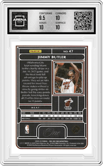 Jimmy Butler from the 2022-23 Panini One and One set graded by Arena Club and given an overall grade of 10.