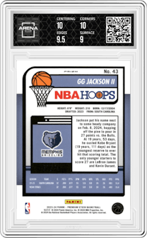 GG Jackson II from the 2023-24 Panini Hoops Premium Stock set featuring a Premium Red Prizm parallel graded by Arena Club and given an overall grade of 9.5.