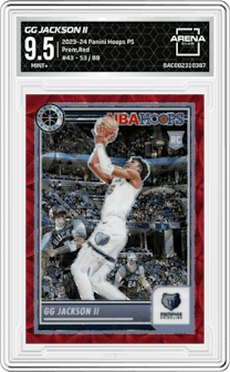 GG Jackson II from the 2023-24 Panini Hoops Premium Stock set featuring a Premium Red Prizm parallel graded by Arena Club and given an overall grade of 9.5.