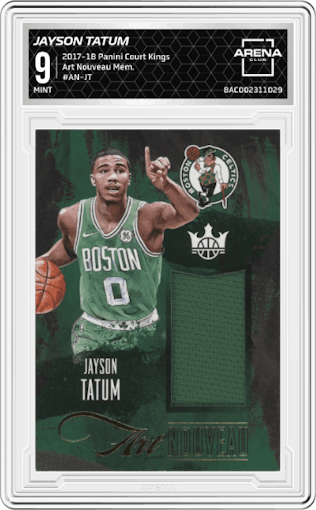 Jayson Tatum from the 2017-18 Panini Court Kings Basketball set graded by Arena Club and given an overall grade of 9.