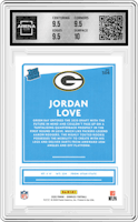 Jordan Love from the 2020 Panini Donruss set featuring a Press Proof Blue  parallel graded by Arena Club and given an overall grade of 10.