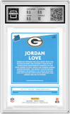 Jordan Love from the 2020 Panini Donruss set featuring a Press Proof Blue parallel graded by Arena Club and given an overall grade of 10.