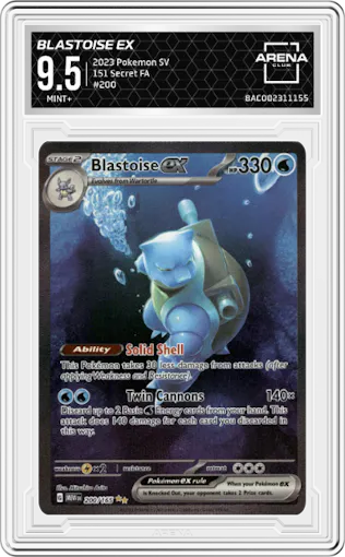 Blastoise ex from the 2023 Pokemon SV set graded by Arena Club and given an overall grade of 9.5.