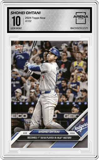 Shohei Ohtani from the 2024 Topps Now set graded by Arena Club and given an overall grade of 10.