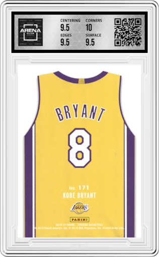 Kobe Bryant from the 2018-19 Panini Threads  set graded by Arena Club and given an overall grade of 10.