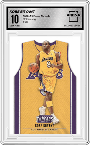 Kobe Bryant from the 2018-19 Panini Threads  set graded by Arena Club and given an overall grade of 10.