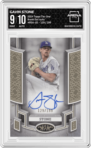 Gavin Stone from the 2024 Topps Tier One  set graded by Arena Club and given an overall grade of 9.
