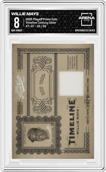 Willie Mays from the 2005 Playoff Prime Cuts set featuring a Century Silver parallel graded by Arena Club and given an overall grade of 8.