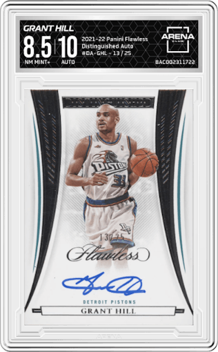 Grant Hill from the 2021-22 Panini Flawless set graded by Arena Club and given an overall grade of 8.5.