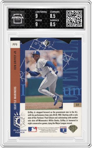 Ken Griffey Jr. from the 1993 Upper Deck SP set graded by Arena Club and given an overall grade of 9.