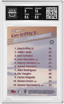 Ken Griffey Jr. from the 1999 Topps set graded by Arena Club and given an overall grade of 7.