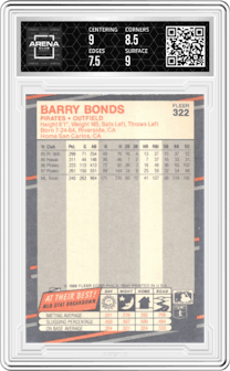 Barry Bonds from the 1988 Fleer set graded by Arena Club and given an overall grade of 8.
